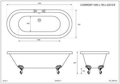 Trojan Clermont Twin Skin Double Ended Roll Top Bath with Tap Ledge