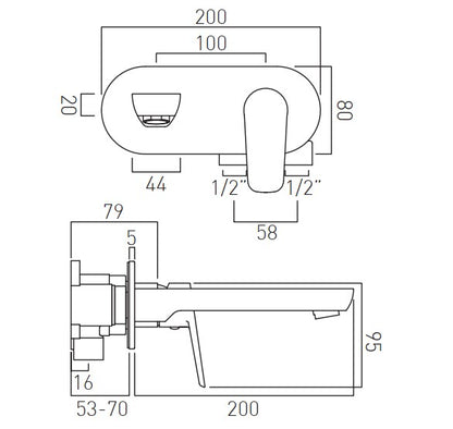 Vado Photon Wall Mounted 2 Hole Basin Mixer with Oval Backplate