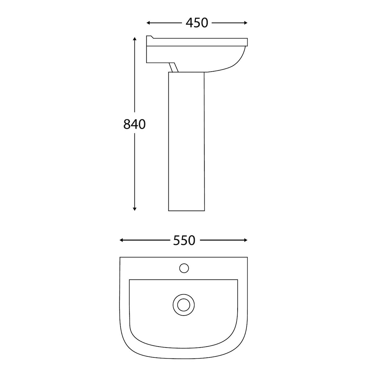 Scudo Porto 550mm x 450mm Pedestal Basin - White