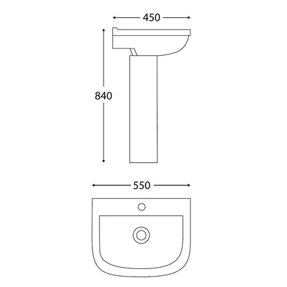 Scudo Porto 550mm x 450mm Pedestal Basin - White