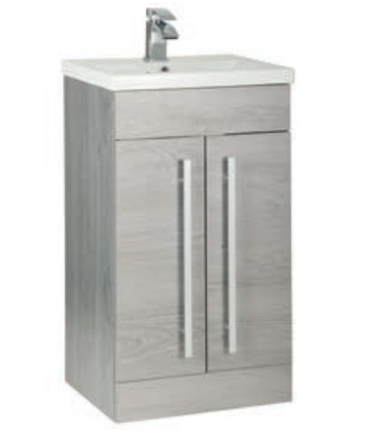 Kartell Purity 855 x 500mm 2 Door Floor Standing Unit with Basin - Silver Oak