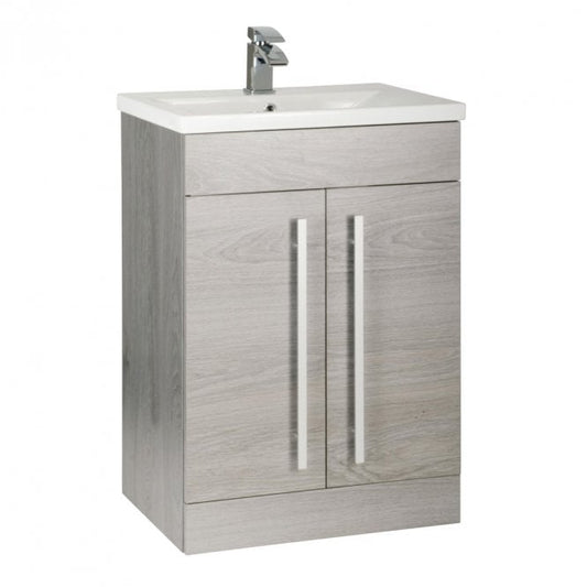 Kartell Purity/Matrix 600mm 2 Door Floor Standing Unit with Basin - Silver Oak