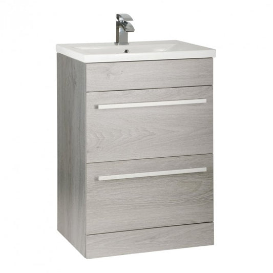 Kartell Purity/Matrix 600mm 2 Drawer Floor Standing Unit with Basin - Silver Oak