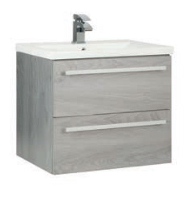 Kartell Purity 600mm 2 Drawer Wall Mounted Unit with Basin - Silver Oak