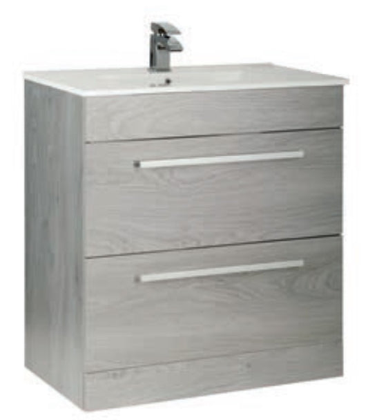 Kartell Purity 800mm 2 Drawer Floor Standing Unit with Basin - Silver Oak