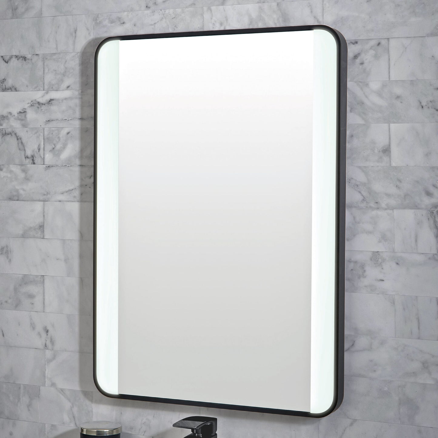 Scudo Mono 500 x 700mm Soft Square Mirror with Demister & Colour Change-Matt Black