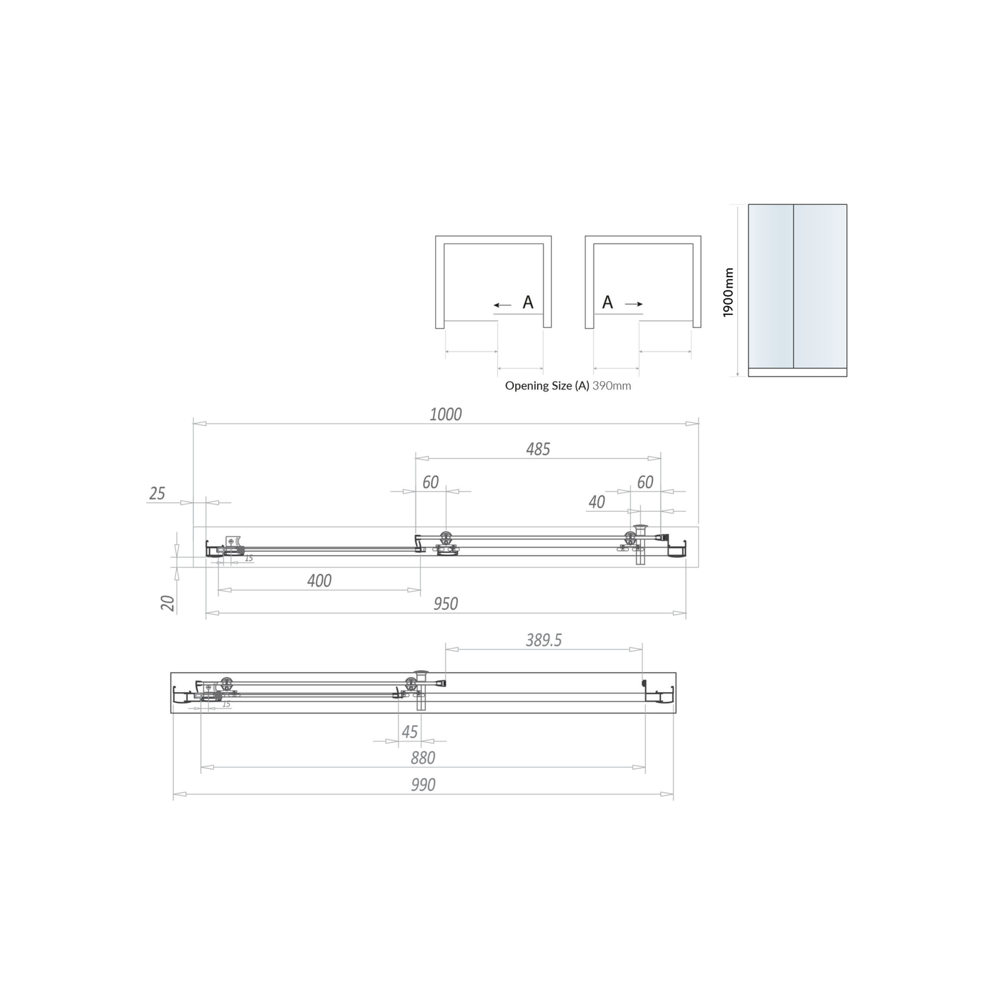 Scudo 6mm Sliding Shower Door  (1850mm) - Black Glass