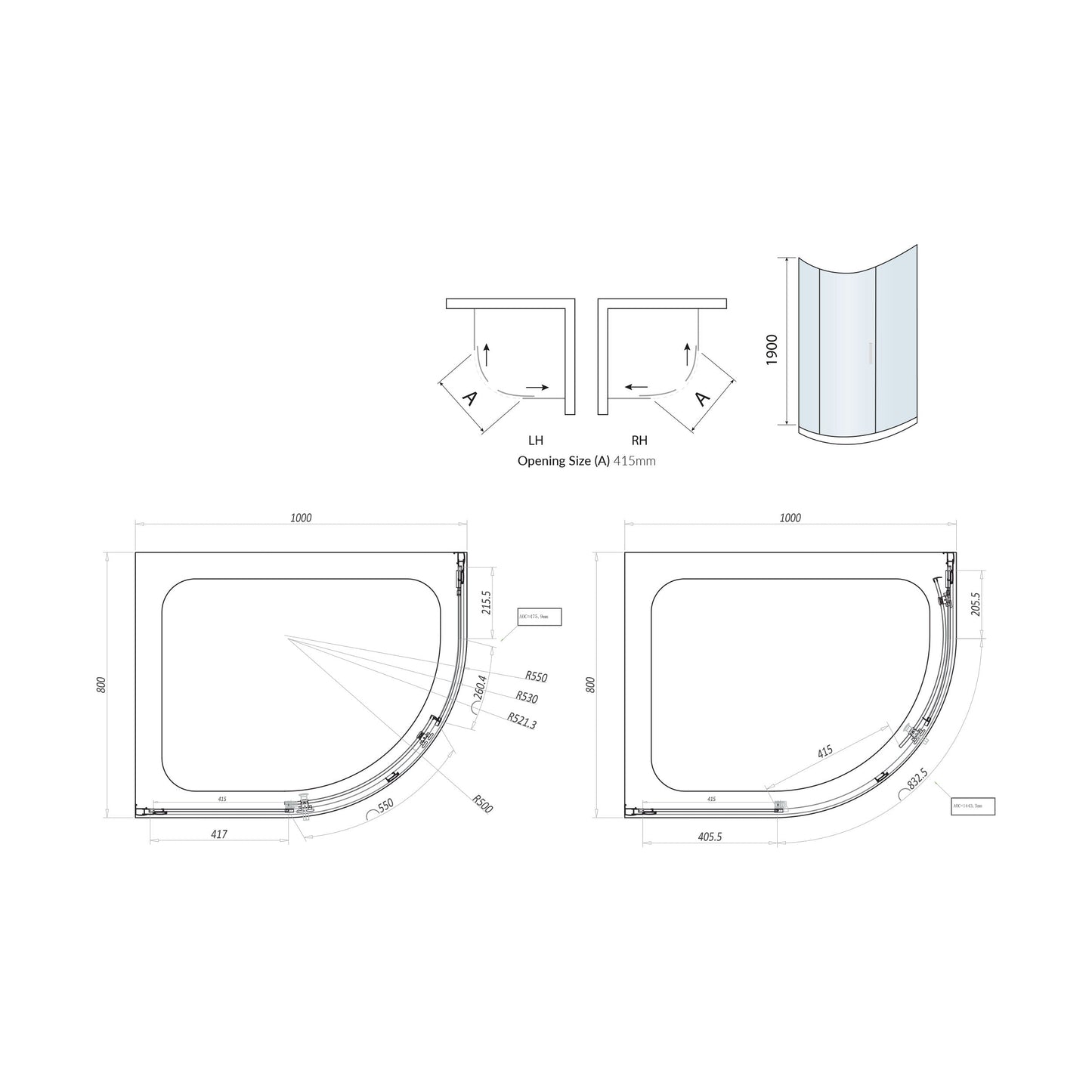 Scudo S8 Single Quadrant Shower Door