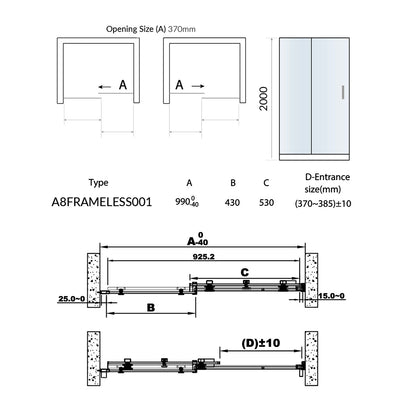 Scudo 1000mm Frameless Slider