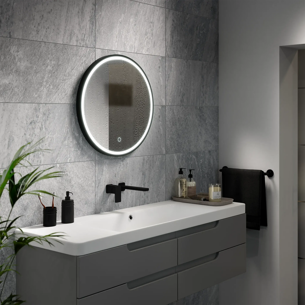 Sensio Abul silver and black W500 x H700mm Illuminated LED Mirror