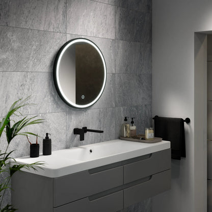 Sensio Abul silver and black W500 x H700mm Illuminated LED Mirror