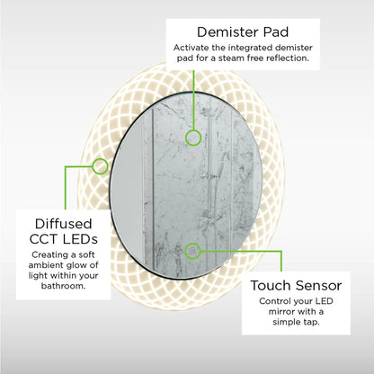 Sensio Anjul Etched pattern illuminated Surround LED Mirror