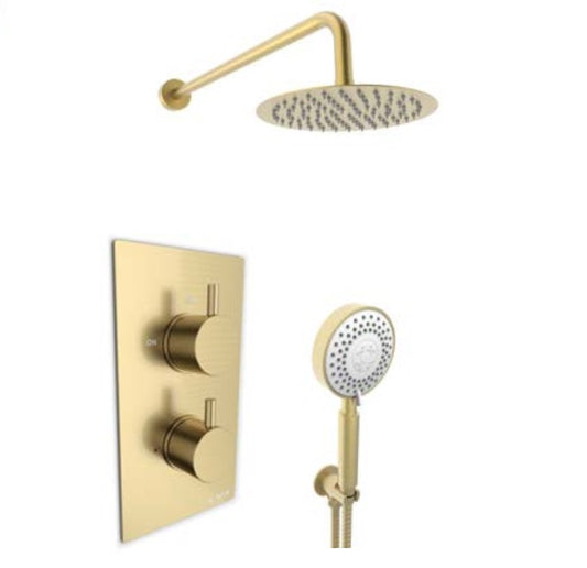 Kartell Round Wall Outlet Bracket with Handset & Hose Brushed Brass