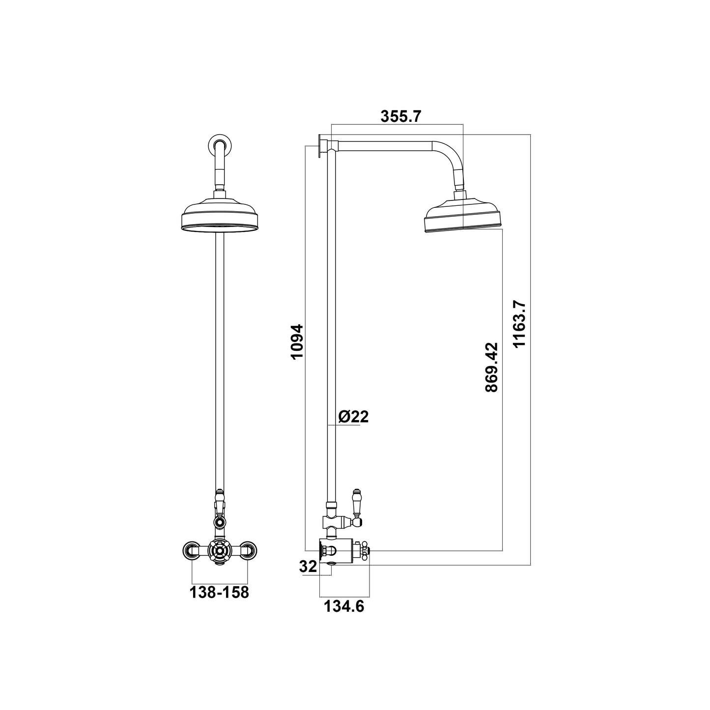 Scudo Traditional Rigid Riser Shower with Fixedhead - Chrome