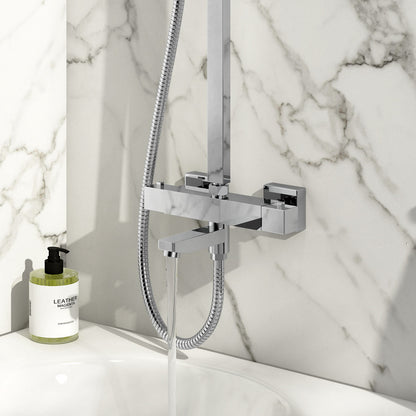 Scudo Block Square Rigid Riser Shower with Bath Filler - Chrome