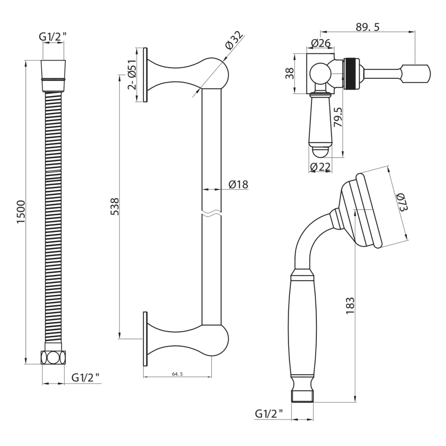 Scudo Traditional Slide Rail Kit - Chrome