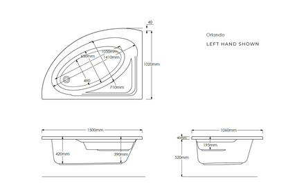 Trojan Orlando 1500 x 1040mm  Offset Corner Bath - No tap holes