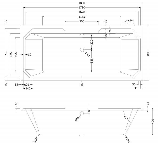 RAK Washington 1800 x 800 Double Ended Acrylic Bath