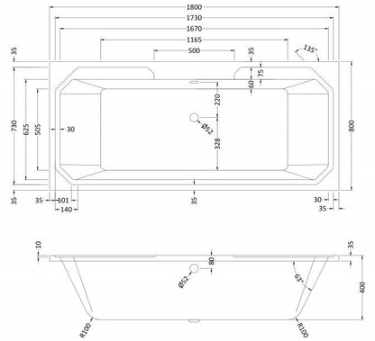 RAK Washington 1800 x 800 Double Ended Acrylic Bath