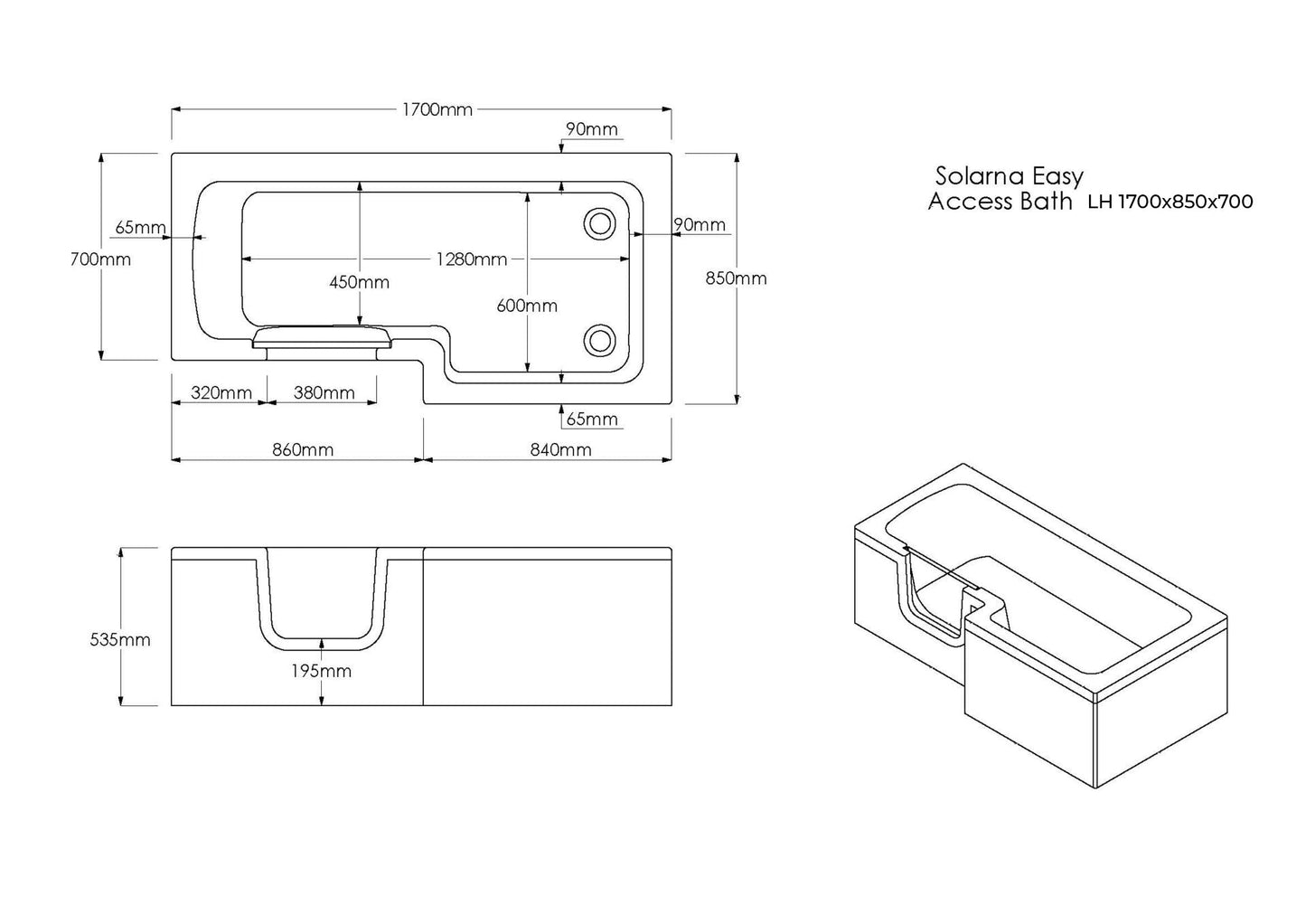 Trojan Solarna L Shape Low threshold door Easy Access Baths