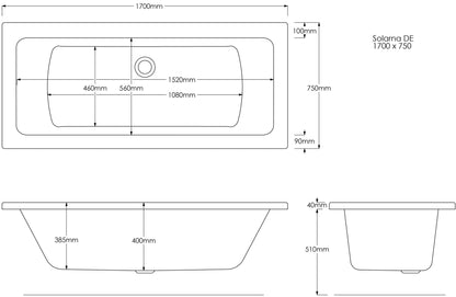 Trojan Solarna Double Ended 1700 x 750mm Bath