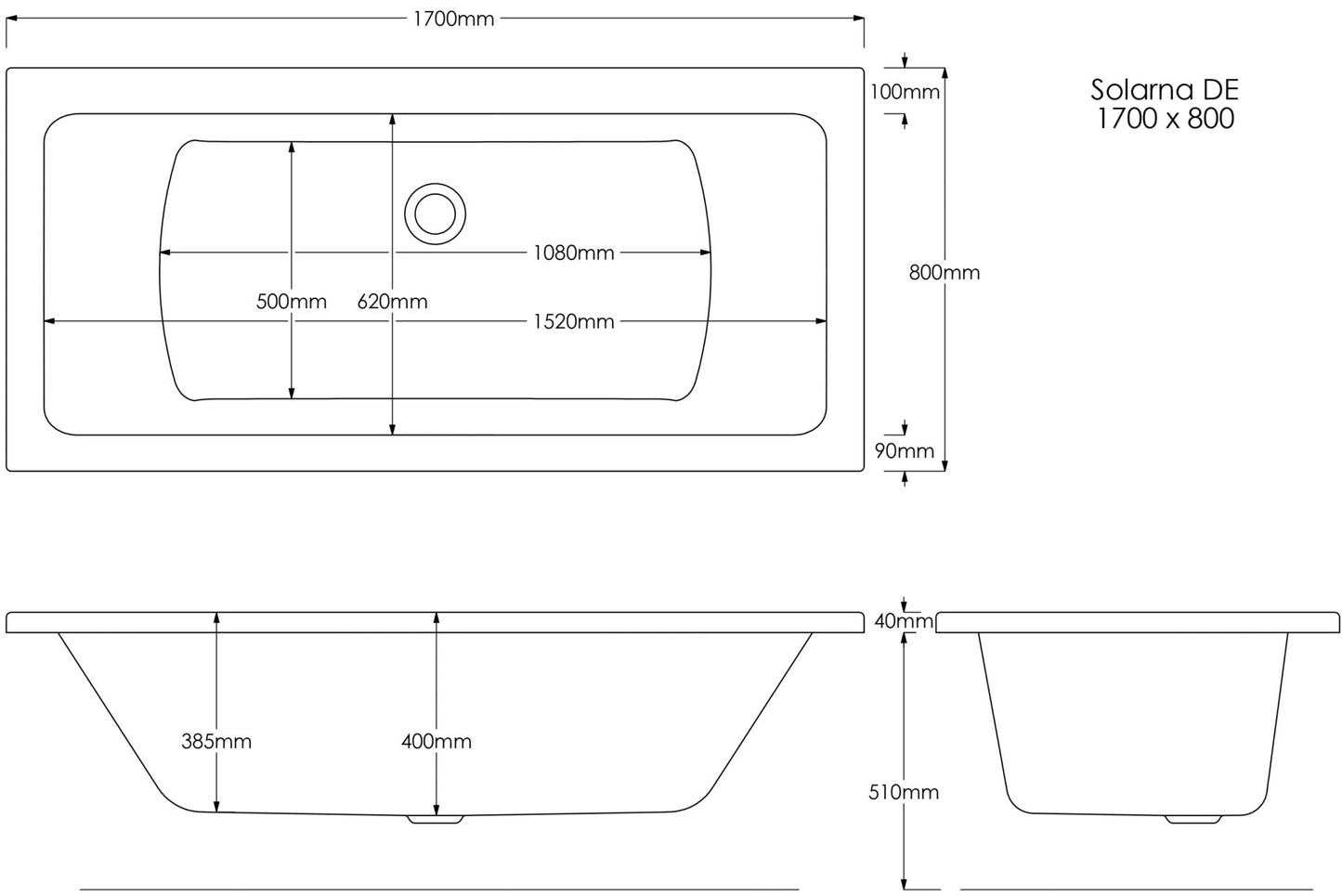 Trojan Solarna Double Ended 1700 x 750mm Bath