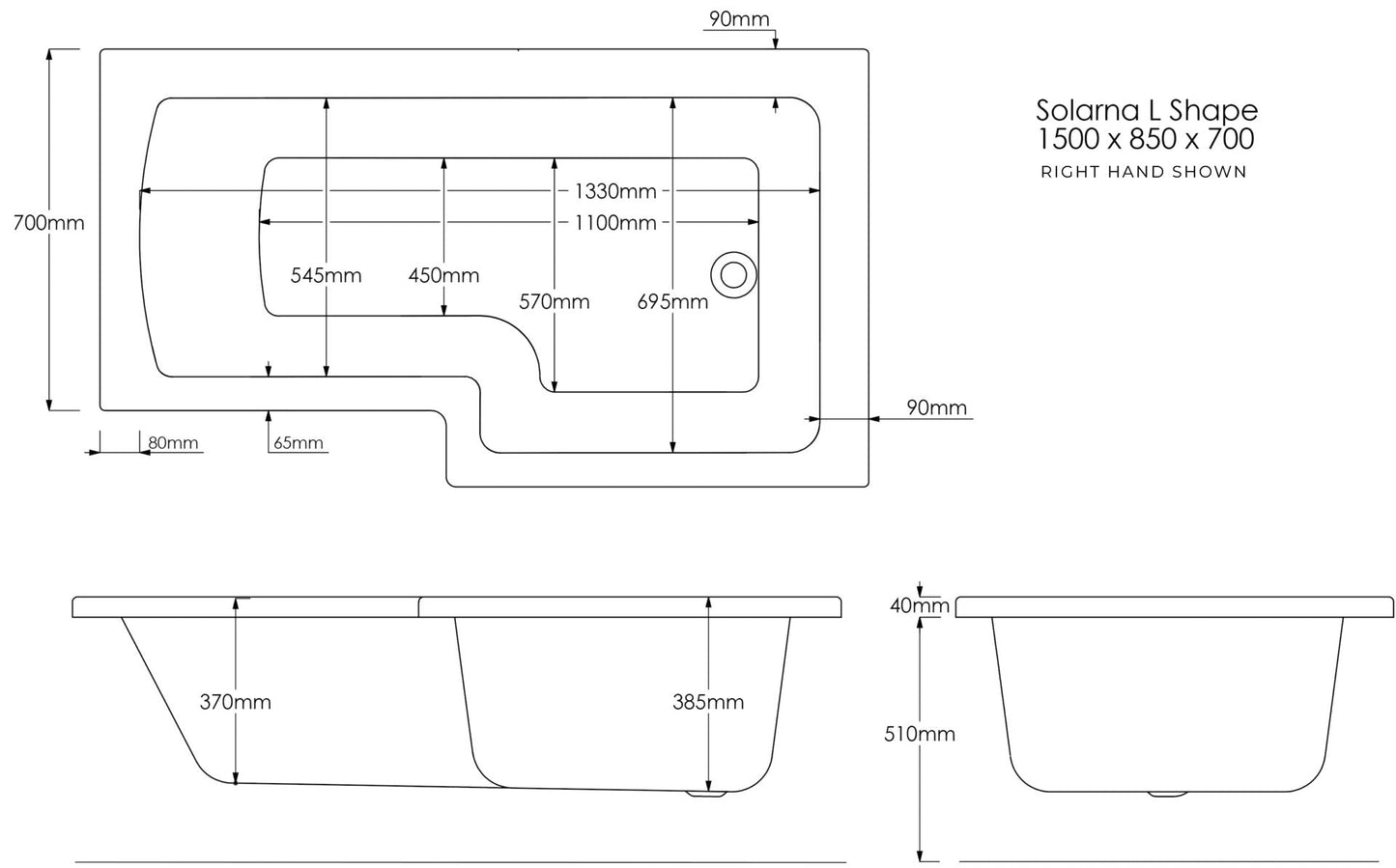 Trojan Solarna L-Shape Shower Bath