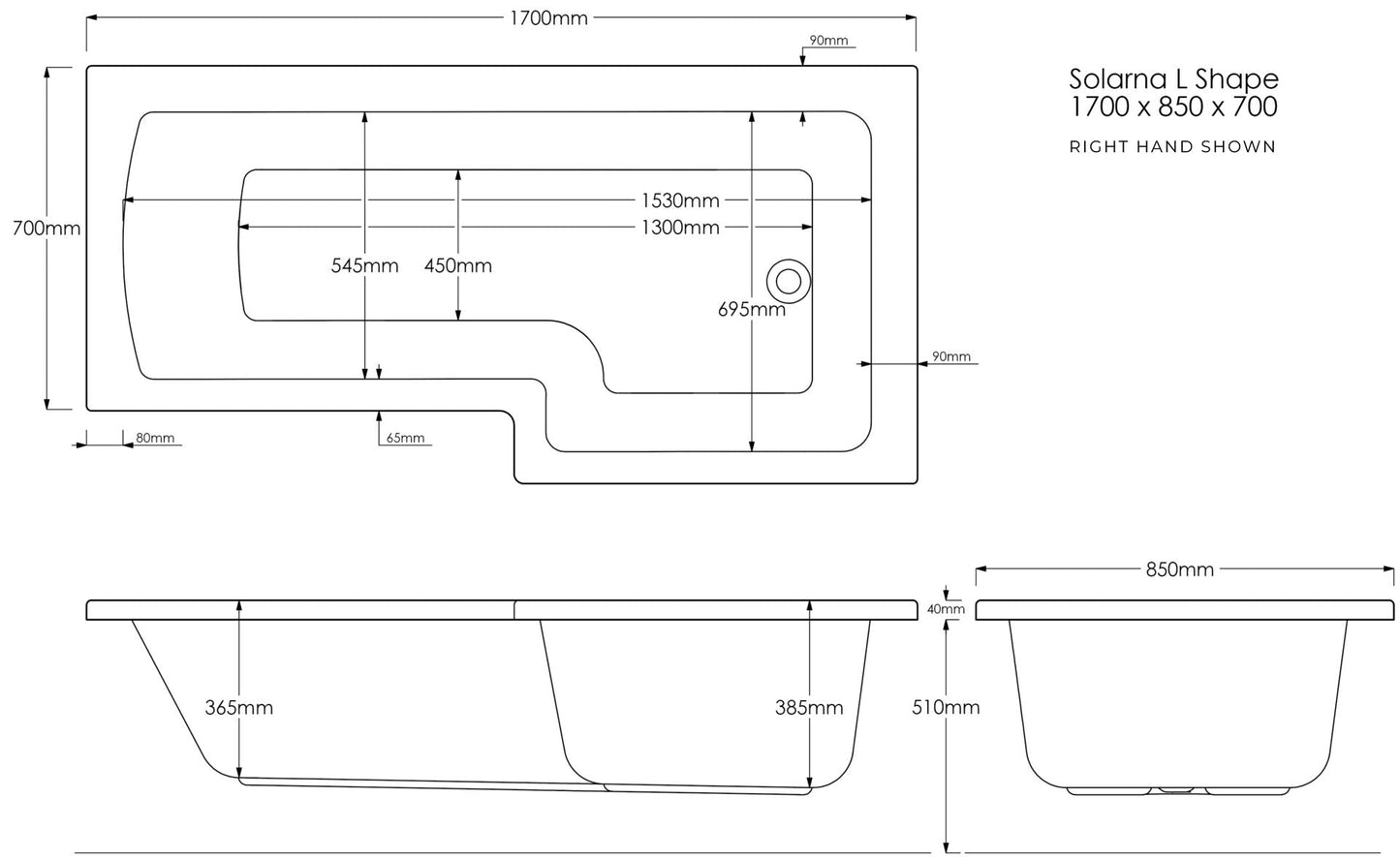 Trojan Solarna L-Shape Shower Bath