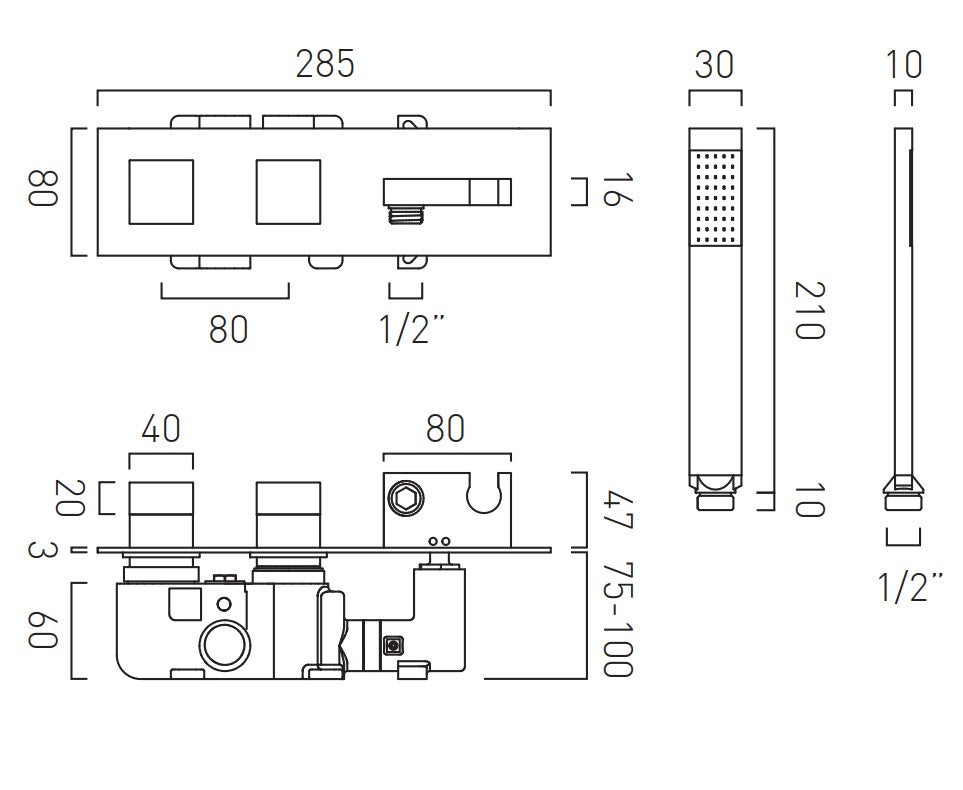 Vado Tablet Notion - 2 Outlet Thermostatic Shower Set