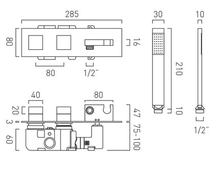 Vado Tablet Notion - 2 Outlet Thermostatic Shower Set