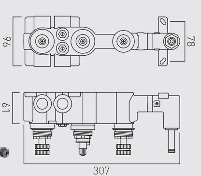 Vado Valve Body for Tablet iO 3 Outlet 3 Handle Concealed Thermostatic Valve