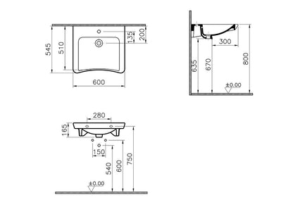 Vitra 60cm Accessible Washbasin 1TH