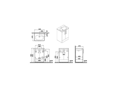 Vitra Zentrum 600mm Floor Standing Washbasin Unit With 2 Doors