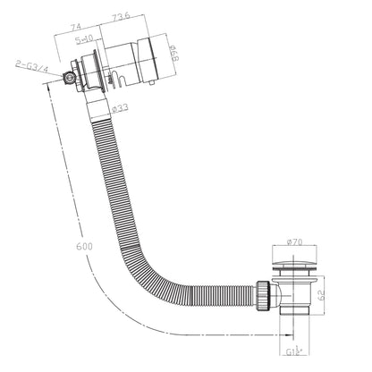 Scudo Controls Water Flow and Temperature Bath Filler & Overflow sprung Bath Waste