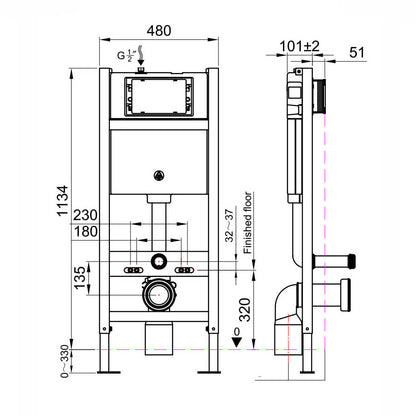 Scudo Wall Hung Toilet Frame & Pneumatic Concealed Cistern