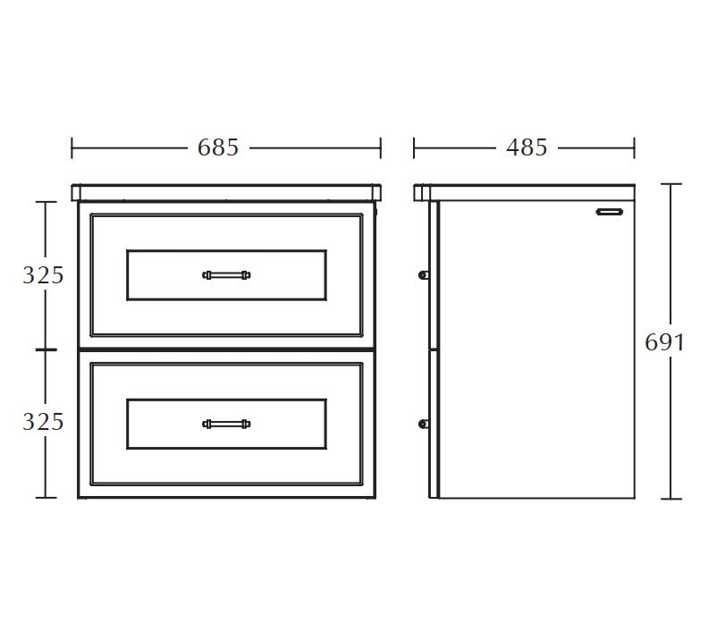 Imperial Fradley 691 x 685mm wall hung 2 drawer Basin vanity