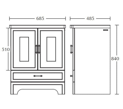 Imperial Fradley 840 x 685mm 2 door and 1 drawer Basin vanity