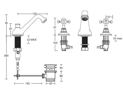 Imperial Lichfield 3 Hole Basin Mixer