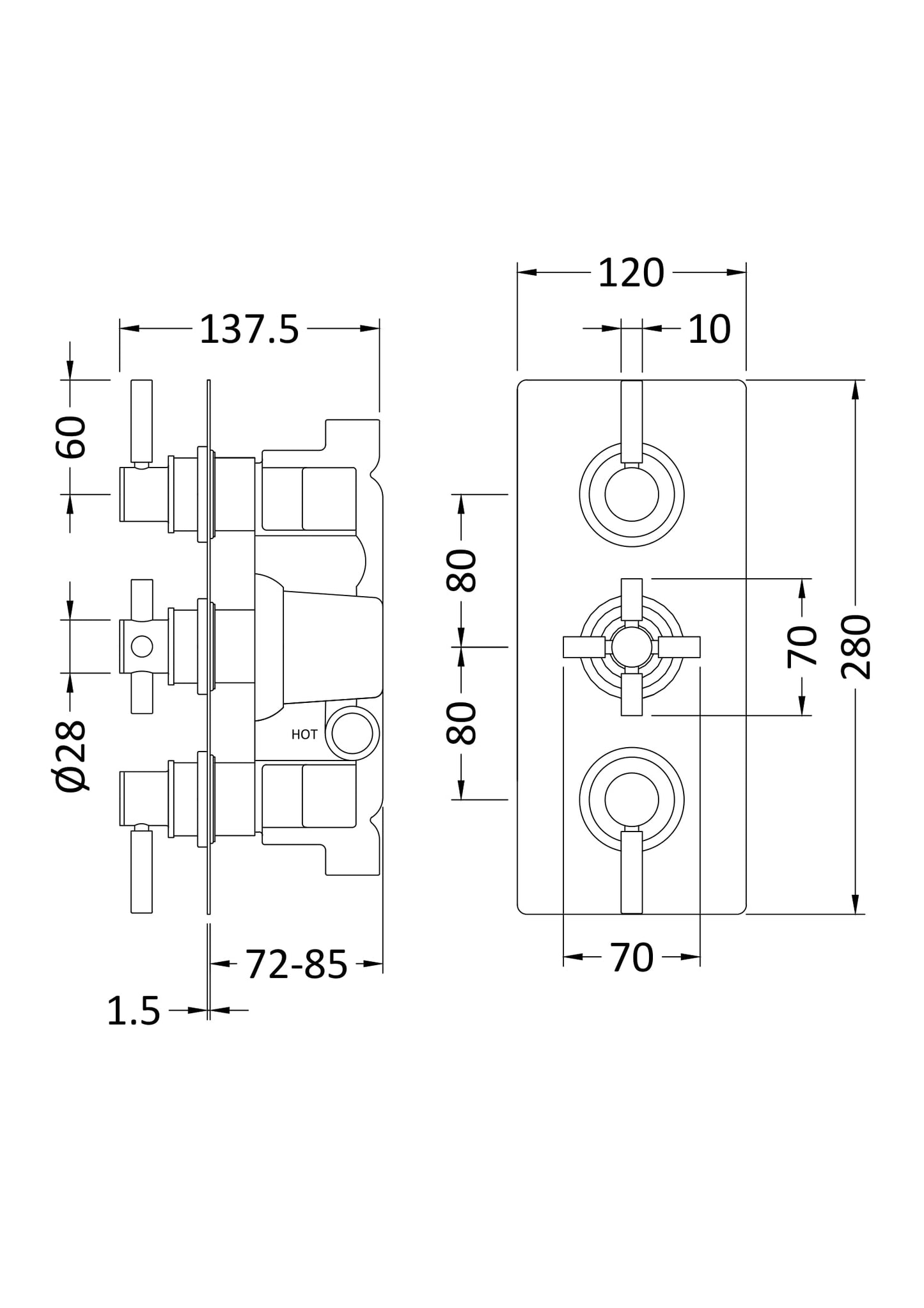 Hudson Reed TEC Lever Triple Shower Valve or Valve with Diverter