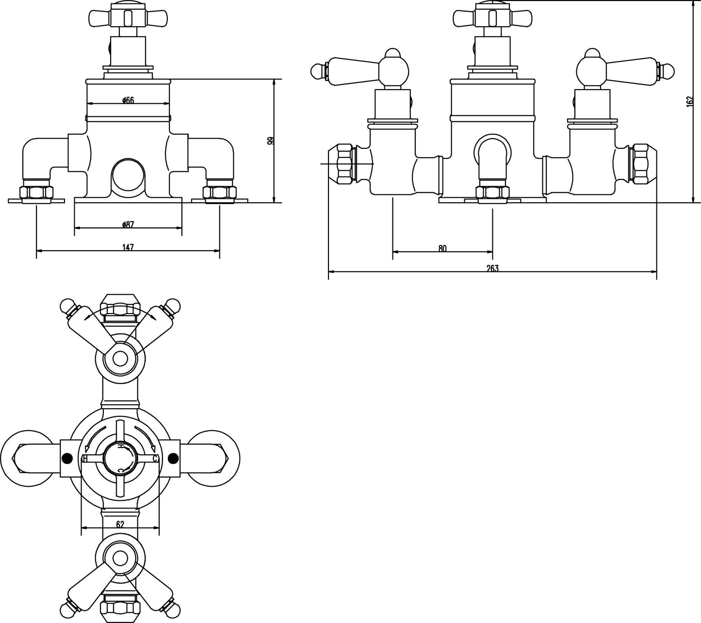 Nuie Edwardian Triple Exposed Thermostatic Shower Valve