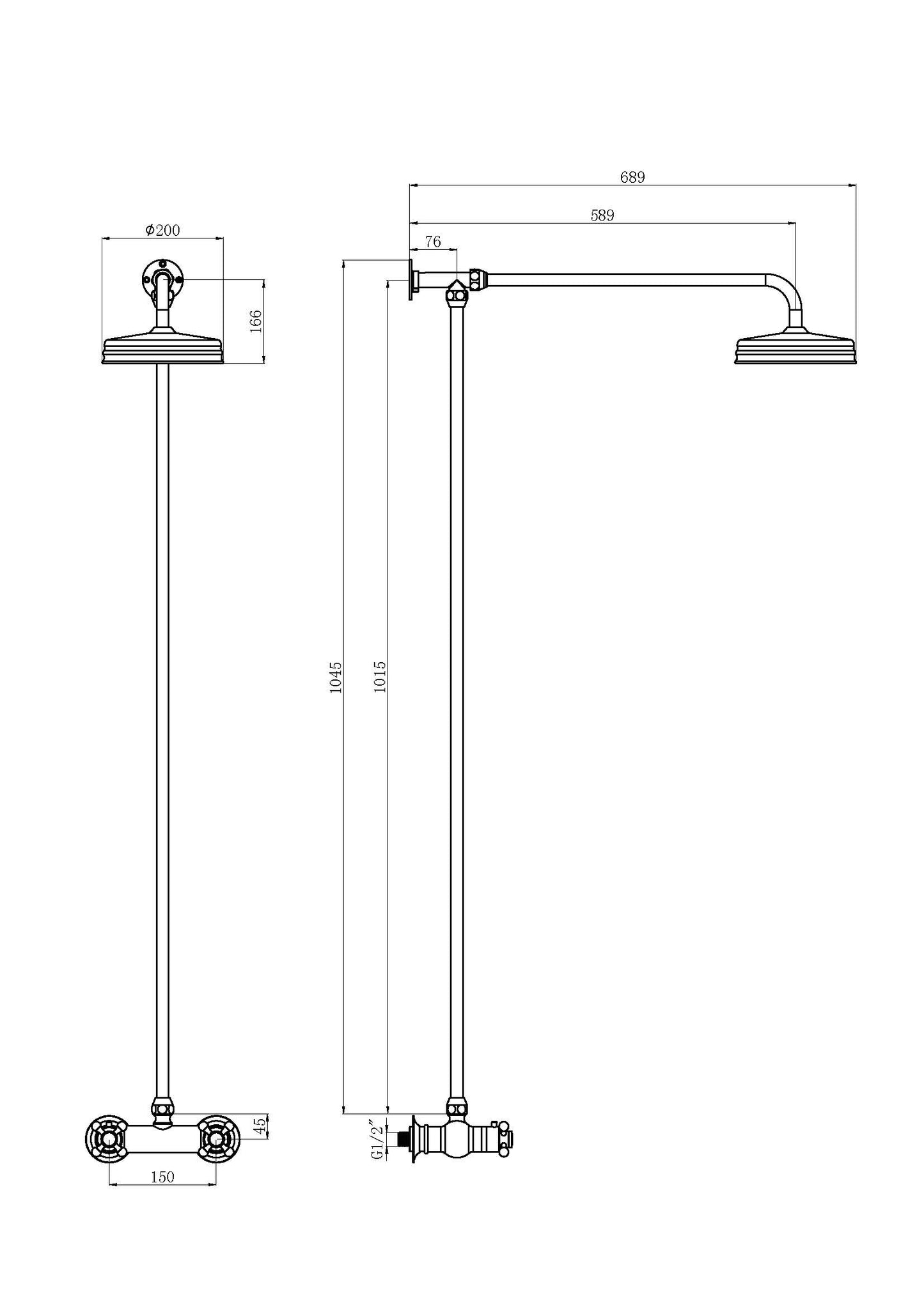 Hudson Reed Old London Traditional Thermostatic Shower Valve & Rigid Riser Kit