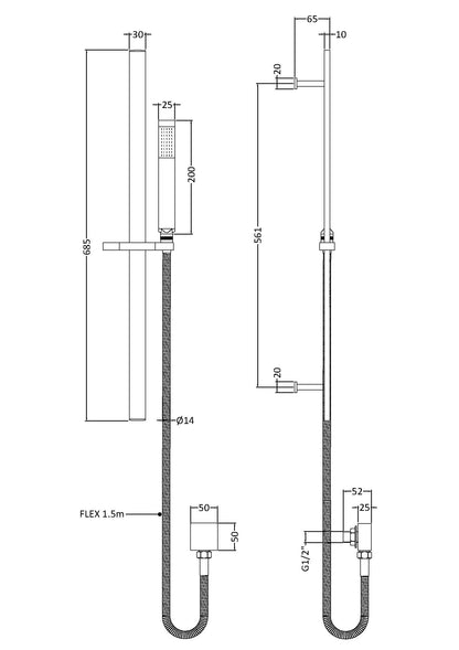 Hudson Reed Square Sheer Slide Rail Kit - H685mm