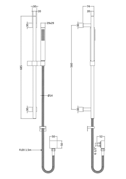 Hudson Reed Square Kubix Slide Rail Kit - H680mm