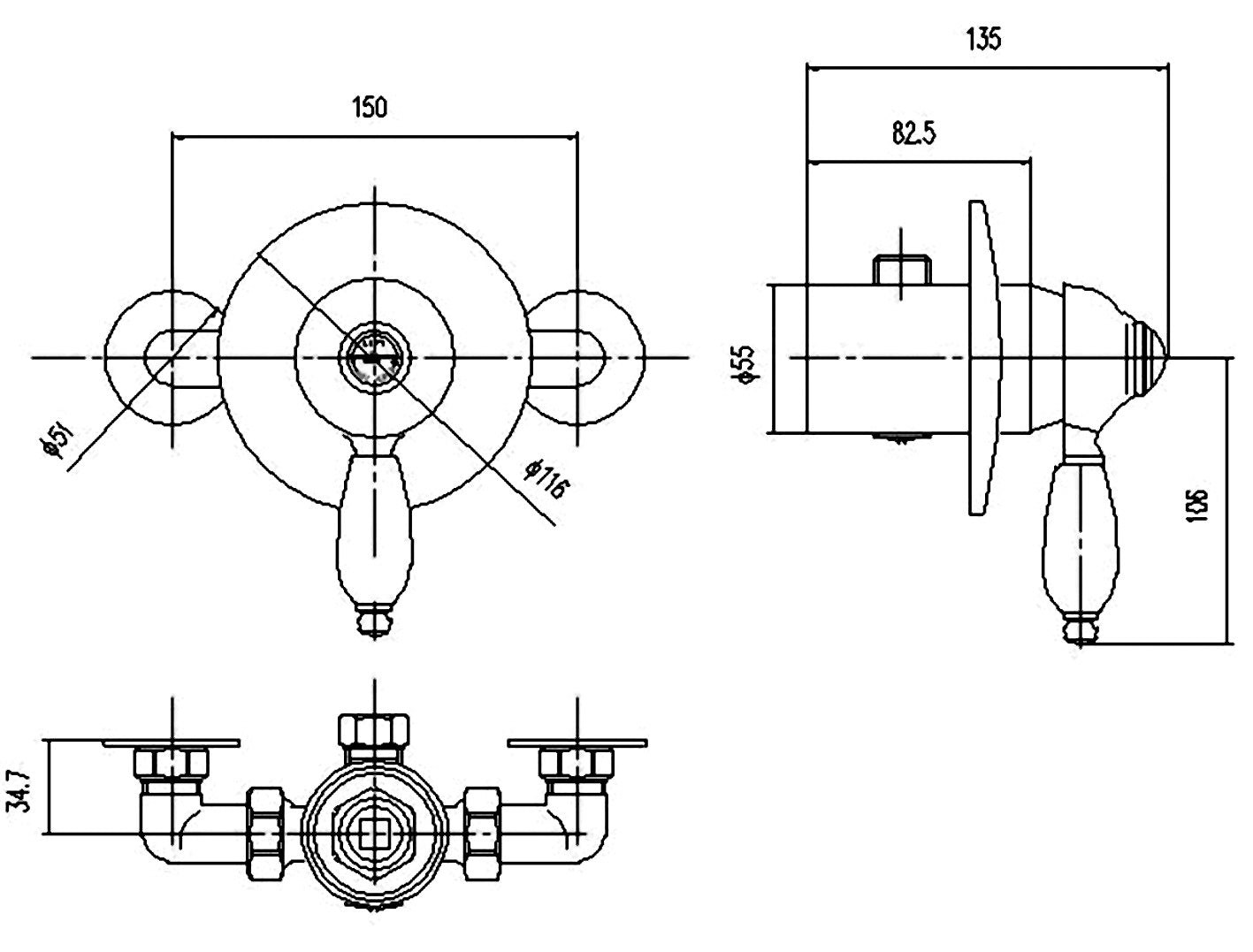 Nuie Edwardian Concealed/Exposed Manual Shower Valve