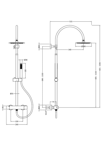 Hudson Reed Luxury Round Brass Thermostatic Bar Valve & Shower Kit