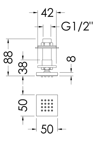 Nuie Square Body Jet with swivel (Single item)