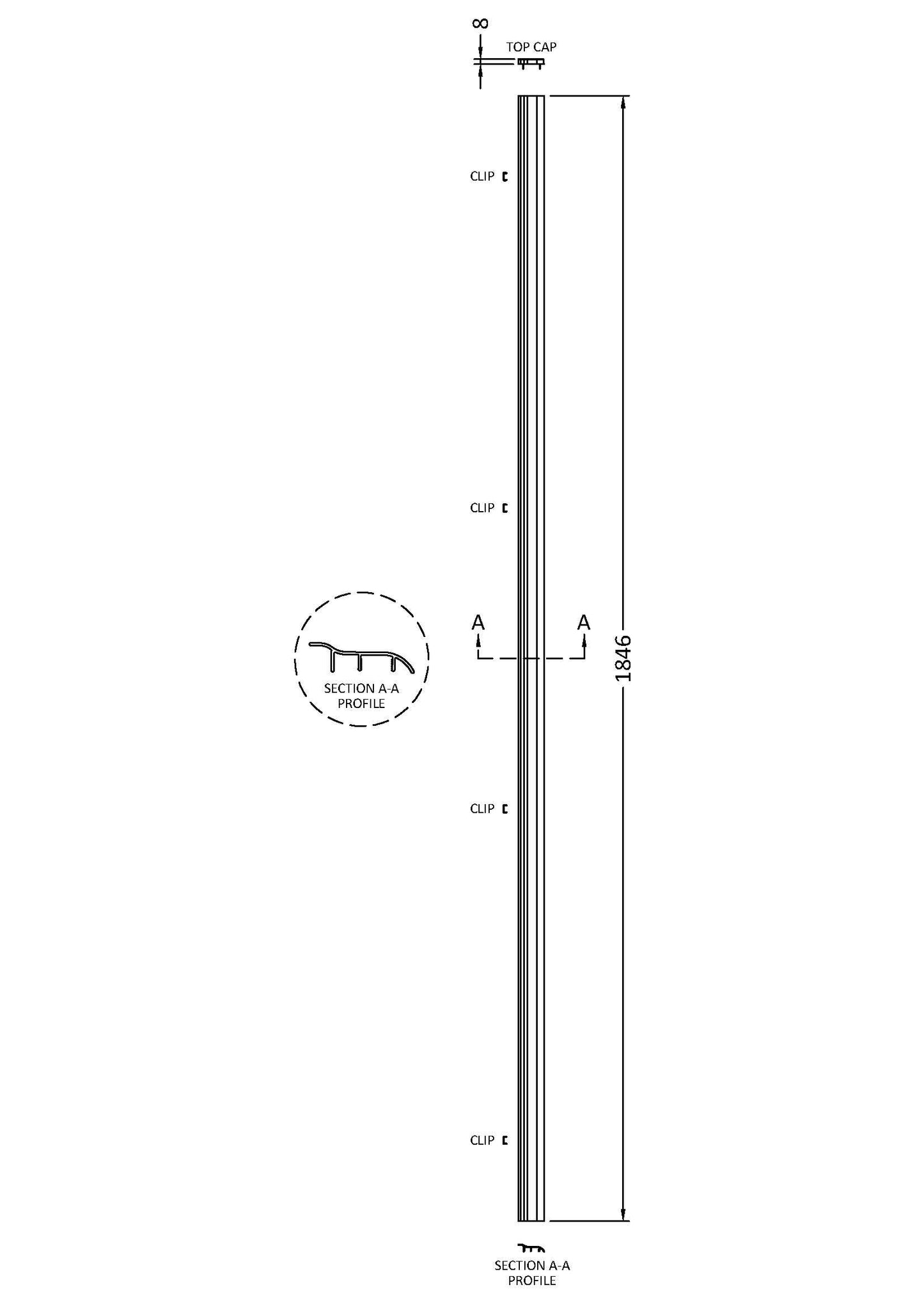 Nuie 1850mm Enclosure Screw Cover Kit Chrome