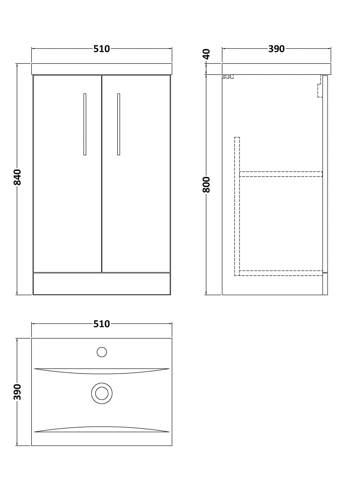 Nuie Arno 500mm Floor Standing 2 Door Vanity & Basin