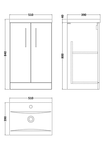 Nuie Arno 500mm Floor Standing 2 Door Vanity & Basin