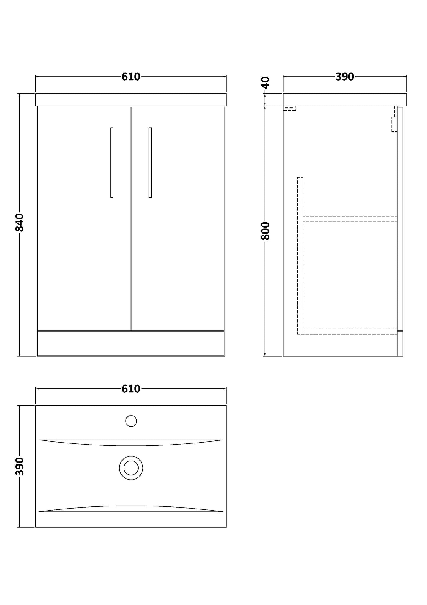 Nuie Arno 600mm Floor Standing 2 Door Vanity & Basin